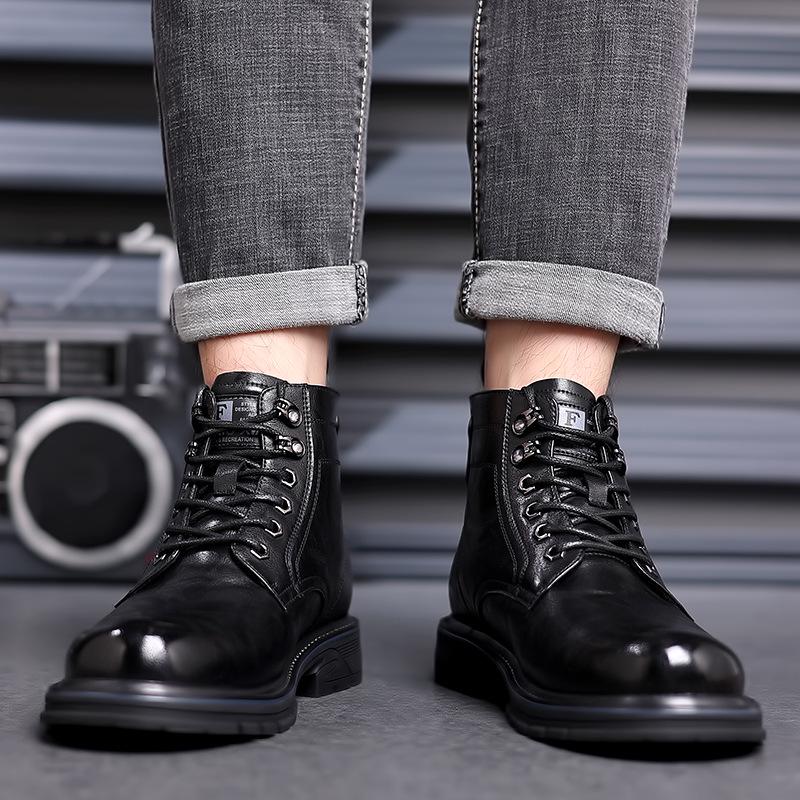 Men's Retro High-Top Martin Winter Boots - Thick Sole, Plus Velvet, Leather, Trendy & Warm for Outdoors