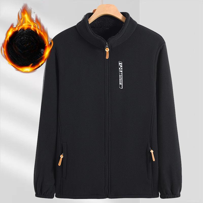 Autumn Winter Fleece Jacket For Men Thickened Loose Fit Stand Collar Cardigan Fleece Top Sweatshirt For Middle-Aged Dads