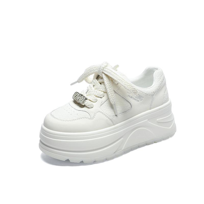 

Small thick-soled heightening little white shoes women s spring new leather comfortable non-slip versatile casual board shoes 40 бежевый