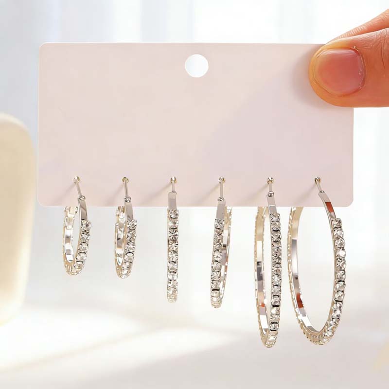 

6Pcs Exaggerated Gold Color Big Round Hoop Earrings Set for Women Exquisite Shiny Crystal Geometric Circle Earring Zircon медный