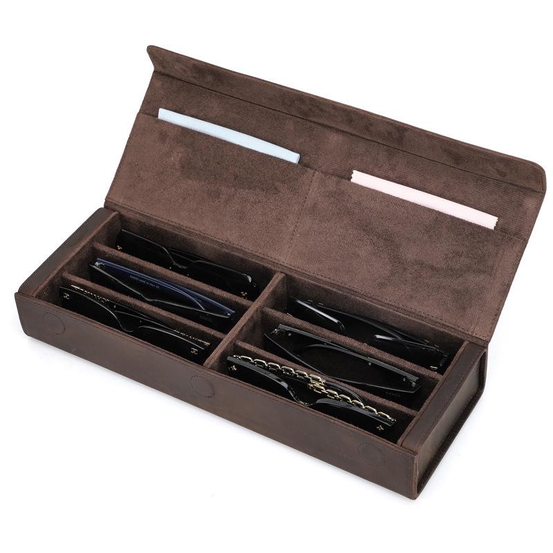 Retro Genuine Leather Eyeglasses & Sunglasses Storage Case – Handmade Six-Pair Organizer