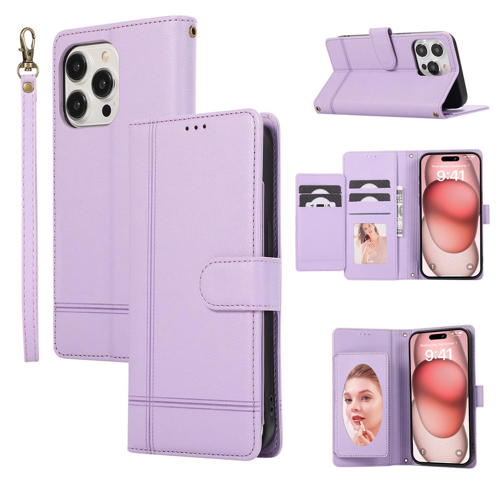 Samsung S24U Mirror for Foreign Trade, Multi-card Insert Card, Flip Cover Leather Case, iPhone15 Oblique Span Lanyard, Mobile Phone Case.