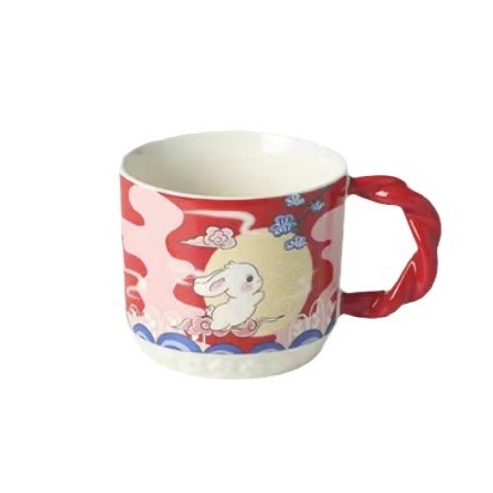 

Rabbit moon running ceramic mug red festive cup creative gift high-value souvenir water cup breakfast cup 300ml