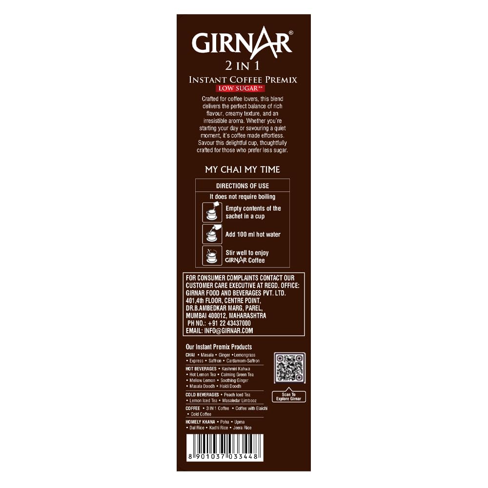 Girnar Instantkaffee 3 in 1 zuckerreduziert Premix Box 80g 10 Beutel Feiner aromatischer gemahlener Kaffee