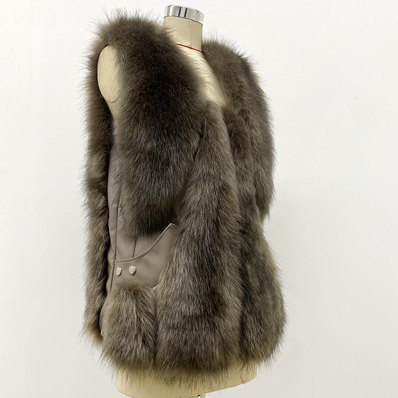 Gilet en fourrure pour femme, nouveau vêtement d'automne et d'hiver, vêtement d'extérieur, tempérament, fourrure artificielle, imitation poils de renard, veste chaude