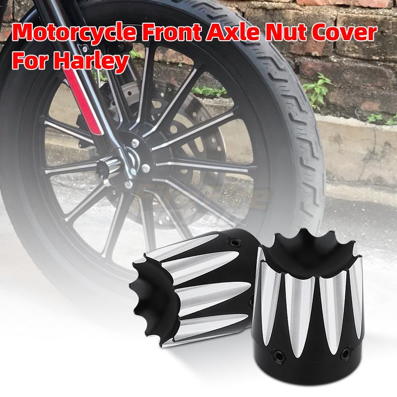 2x Motorcycle Front Axle Nut Cover Cap Bolt For Harley Touring Softail Road King Street Electra Tri Glide Sportster Dyna