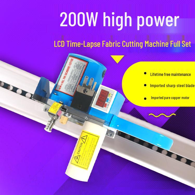 High-Speed Rail-Type Time-Lapse Fabric Cutter with LCD Counter and Auto-Sharpening
