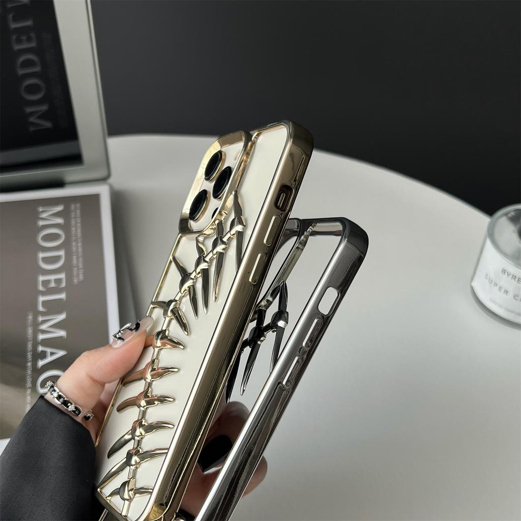 For iPhone 16 Pro Max Case Electroplated TPU Phone Shell Hollow Heat Dissipation Fish Bone Design