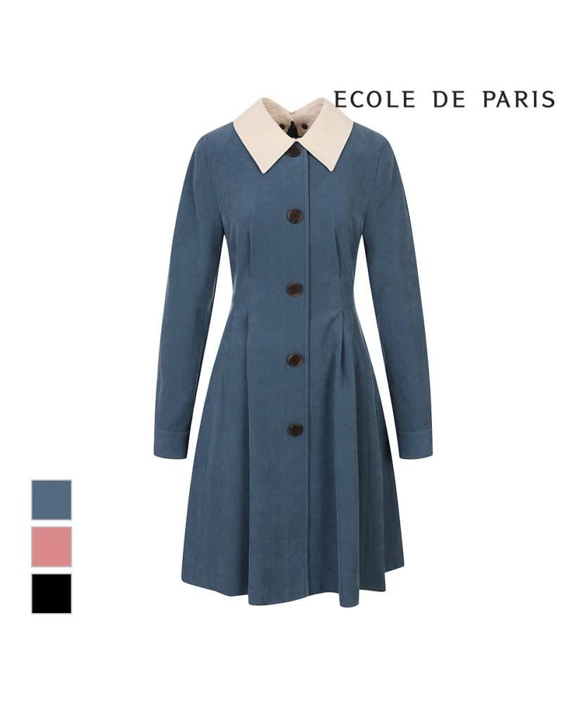 ECOLEDEPARIS Contrast Collar Pintuck Dress_Rb3Xwoam16D