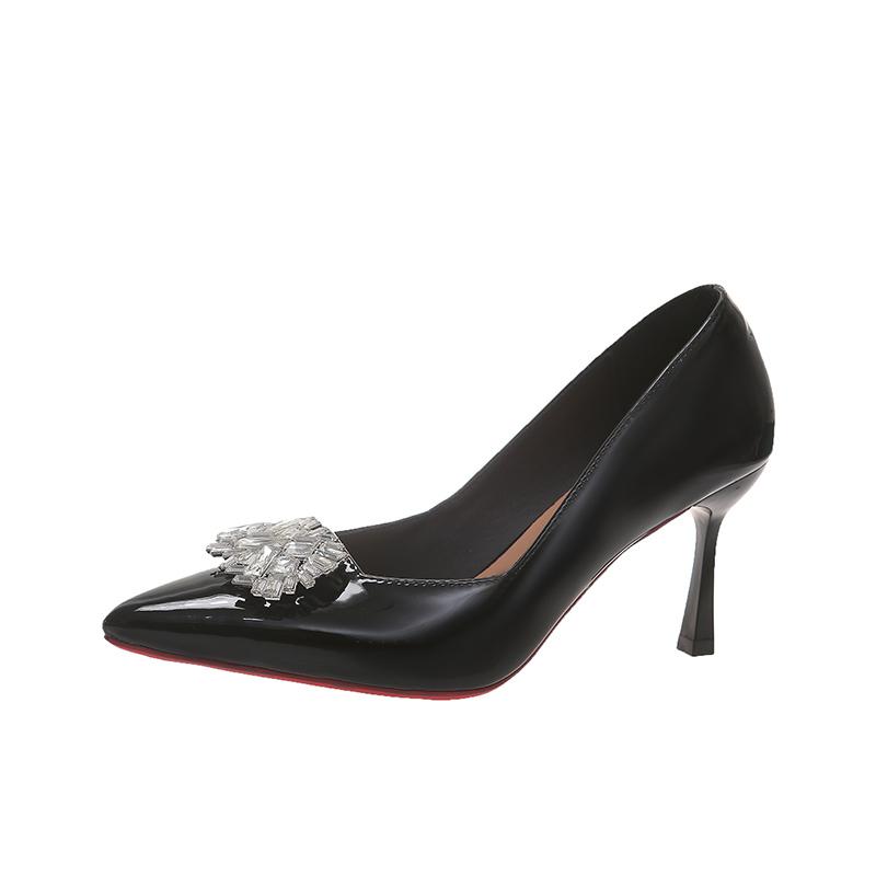 2026 Patent Leather High Heel Women Shoes Pointed Toe Slip On Rhinestones Formal Party Dress Pumps Prom Evening Wedding Heels