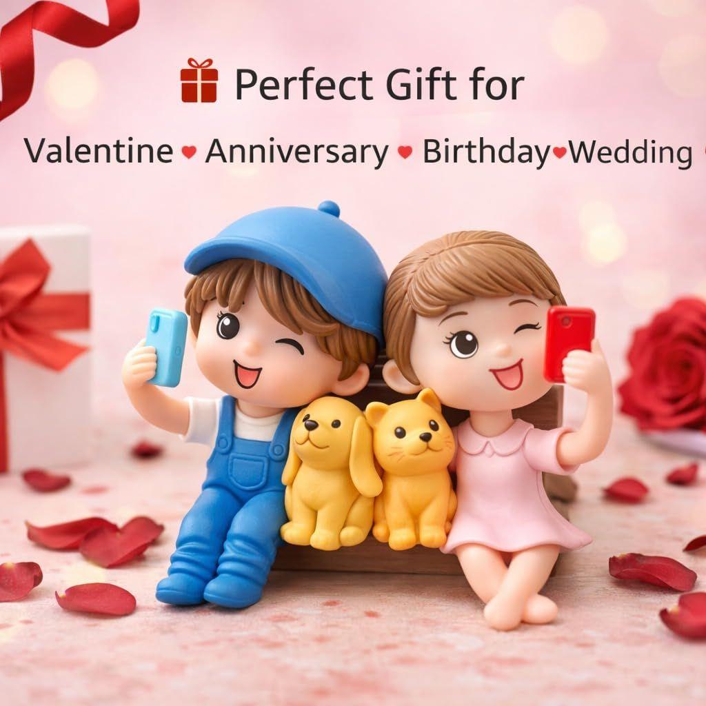 1 Set Couple Miniature Figurine Set Cute Boy Girl Showpiece for Home Decor Bookshelf Decoration
