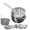 Deep Fryer Pot Stainless Steel Long Handle Cookware Frying Pot with Basket and Lid for Electric Gas Stove French Fries Chicken