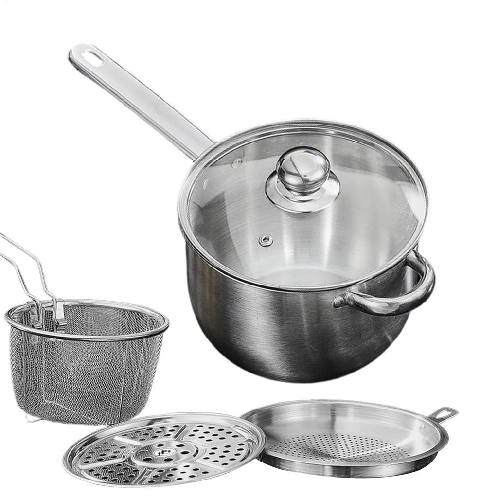 Deep Fryer Pot Stainless Steel Long Handle Cookware Frying Pot with Basket and Lid for Electric Gas Stove French Fries Chicken