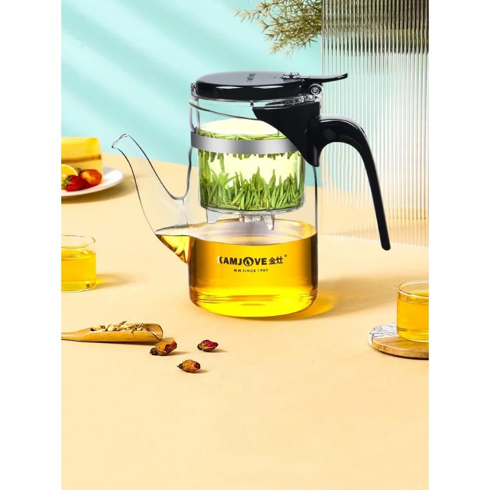 KAMJOVE Multi Style Glass Kung Fu Tea Pot, One click Filter, Kung Fu Teapot Press, Auto Open Art Portable Teacup, 500ml-750ml