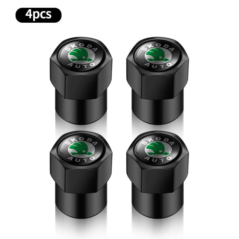 2025 New 4Pcs Car Logo Wheel Tire Valve Air Valve Stem Caps For Skoda Octavia Fabia Kamiq Kapoq Kodiaq Rapid SCALA Superb A5 A7