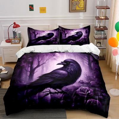Mystical Raven and Roses Art Bedding Duvet Cover Set (1*Duvet Cover 2*Pillowcases, Without Duvet Insert)