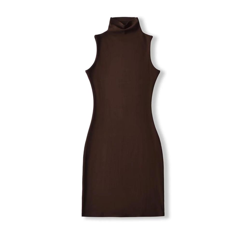 2025 Women's European & American Style High Neck Sleeveless Tank Dress - Sexy, Hip-Hugging Fit