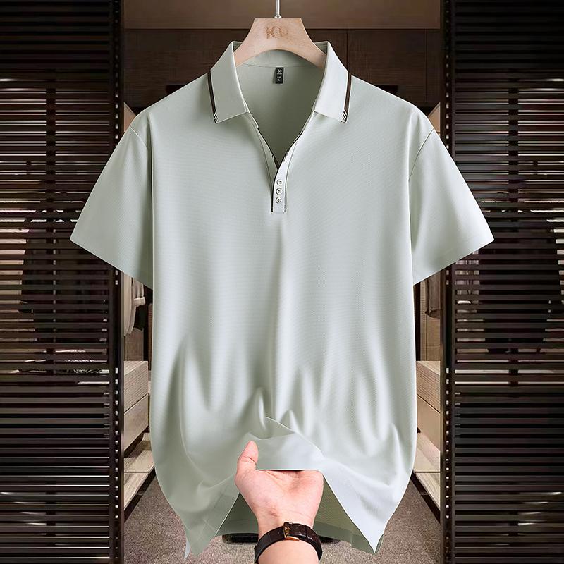 Ice Silk Polo Retro Short Sleeve Polo Shirt Men's Summer Versatile Top Shirt Color blocked Collar T-shirt