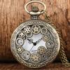 Antique Copper Steampunk Vintage Hollow Bronze Gear Hollow Quartz Pocket Watch Necklace Pendant Clock Chain Men's Women Gift