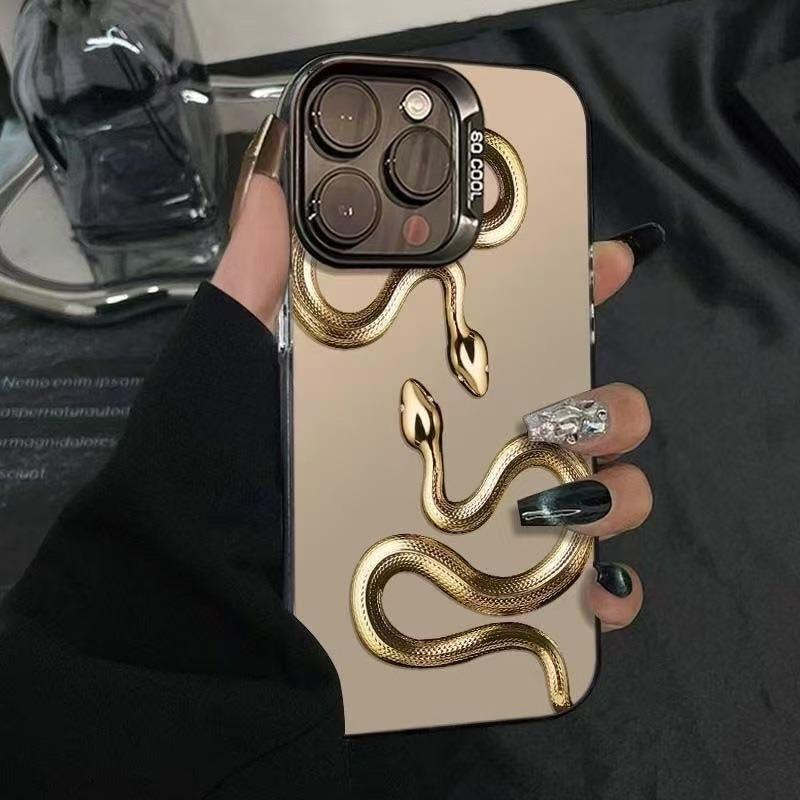 Golden Snake Laser Pattern Glass Phone Case Suitable for iPhone 17 16 15 14 13 12 11 Pro/Max/Plus Anti Drop and Anti Shock