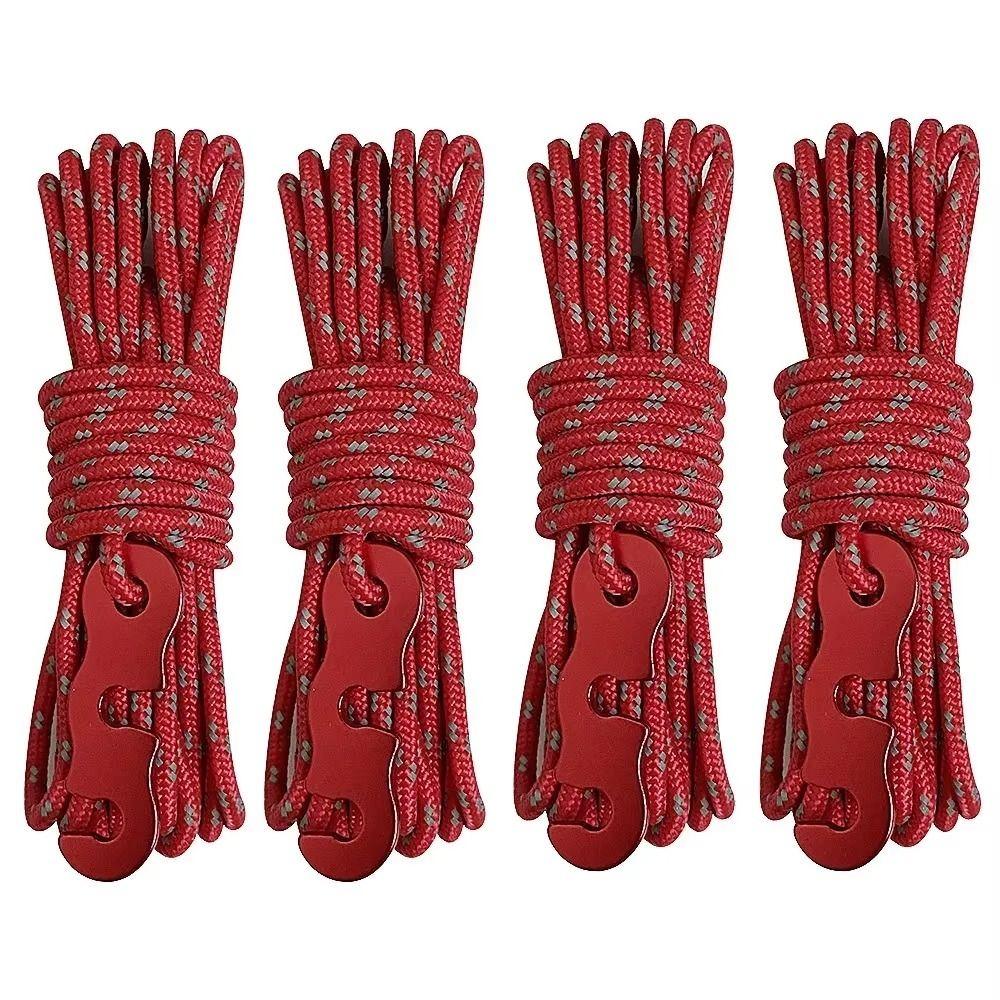 

4Pcs Reinforced Outdoor Tent Ropes with Buckles Ensure Safety Reflective Camping Ropes High-strength Tensioner Windproof Rope червоний