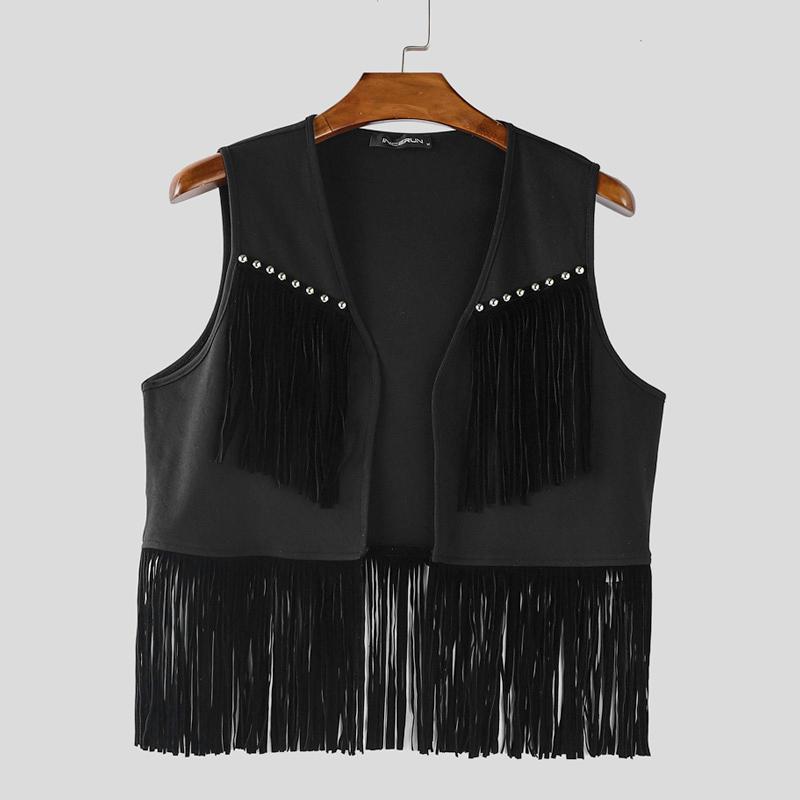 INCERUN Men Gothic Tassel Sleeveless Waistcoat Tank Tops Vest