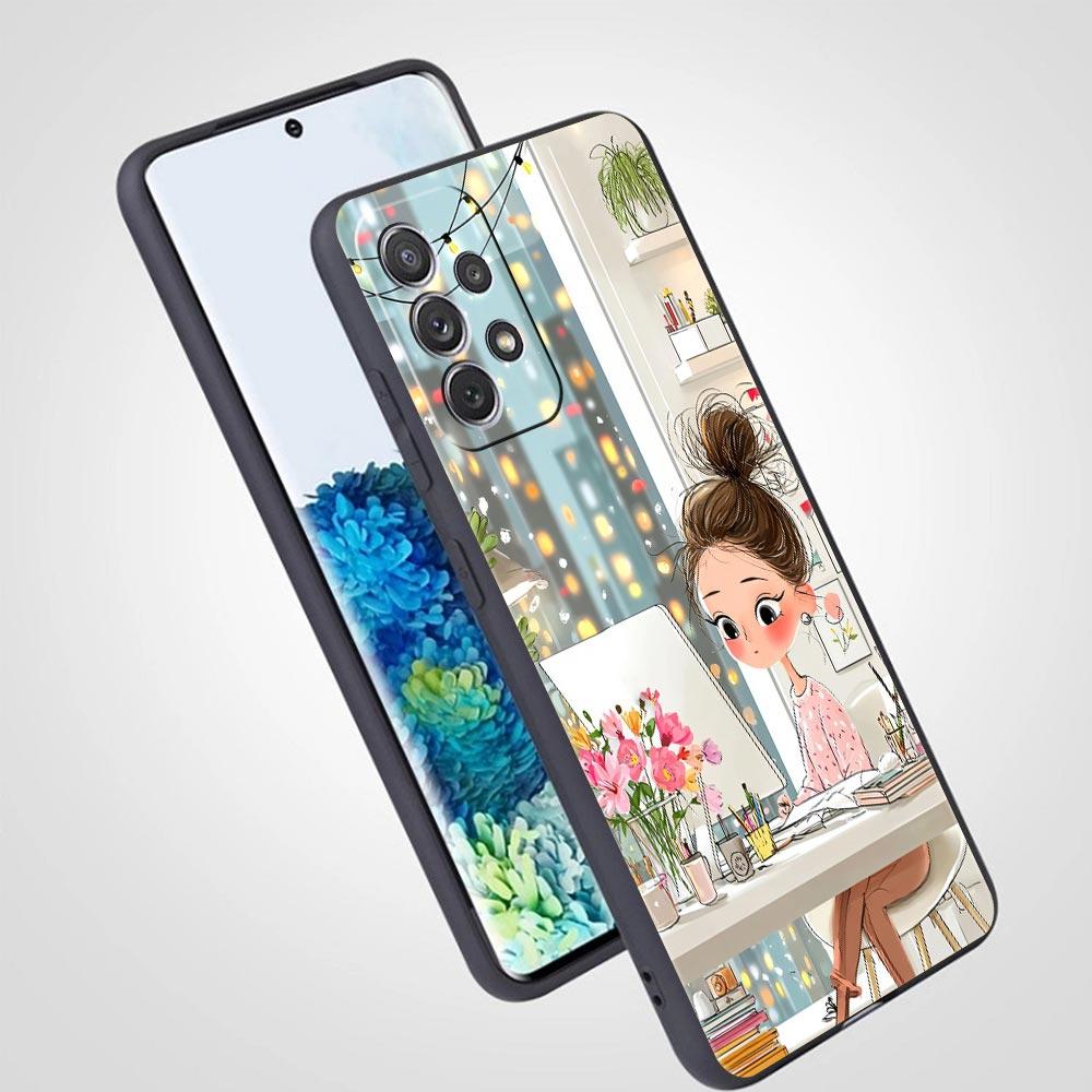 Cartoon-Mädchen-Handyhülle für Samsung Galaxy A55 A35 A15 A14 A13 A25 A54 A51 A71 A72 A73 A32 A52 A41 5G Weiche TPU-Schale Fundas Taschen