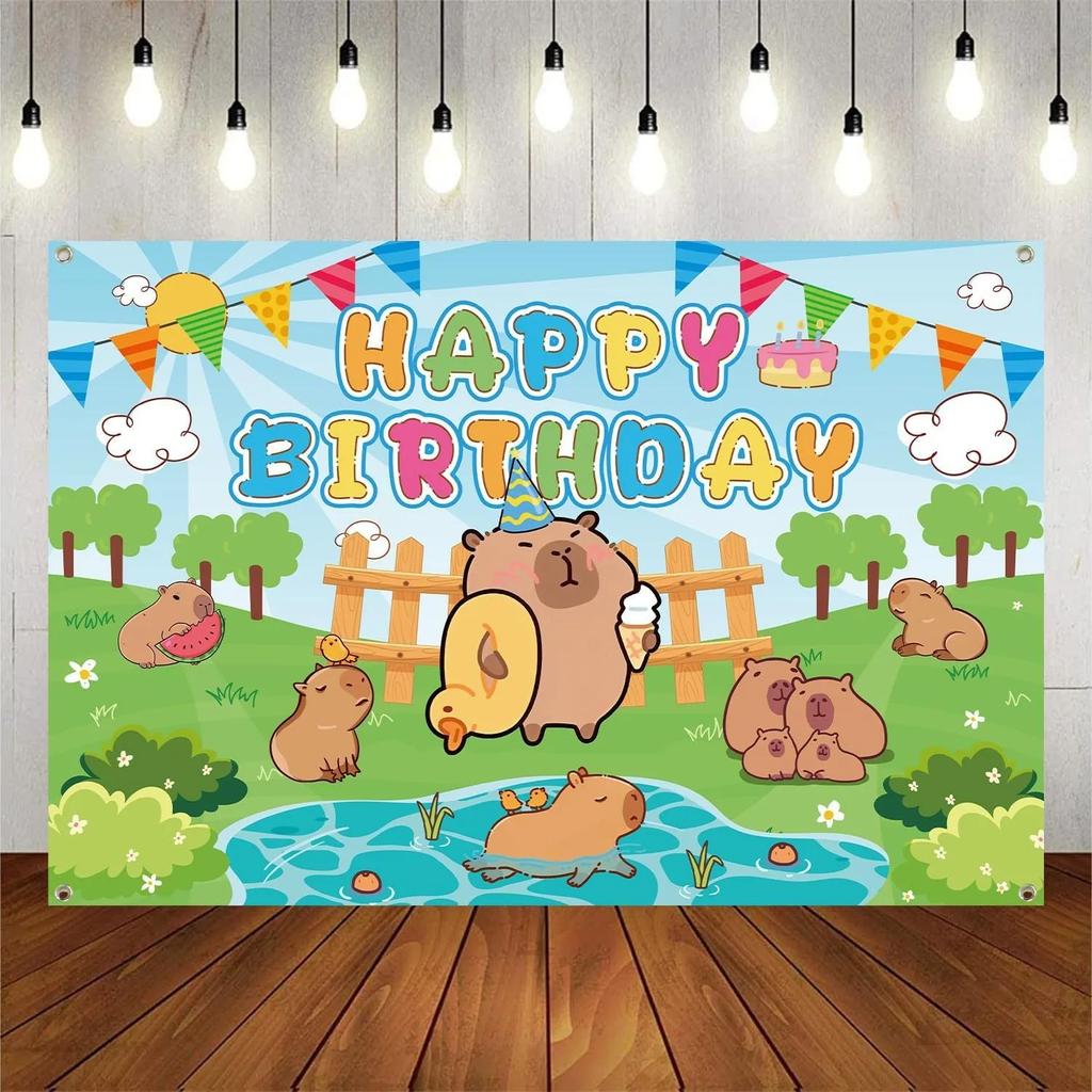 Cute Cartoon Capybara Birthday Backdrop Bring Novel Fun tapestries party decorations