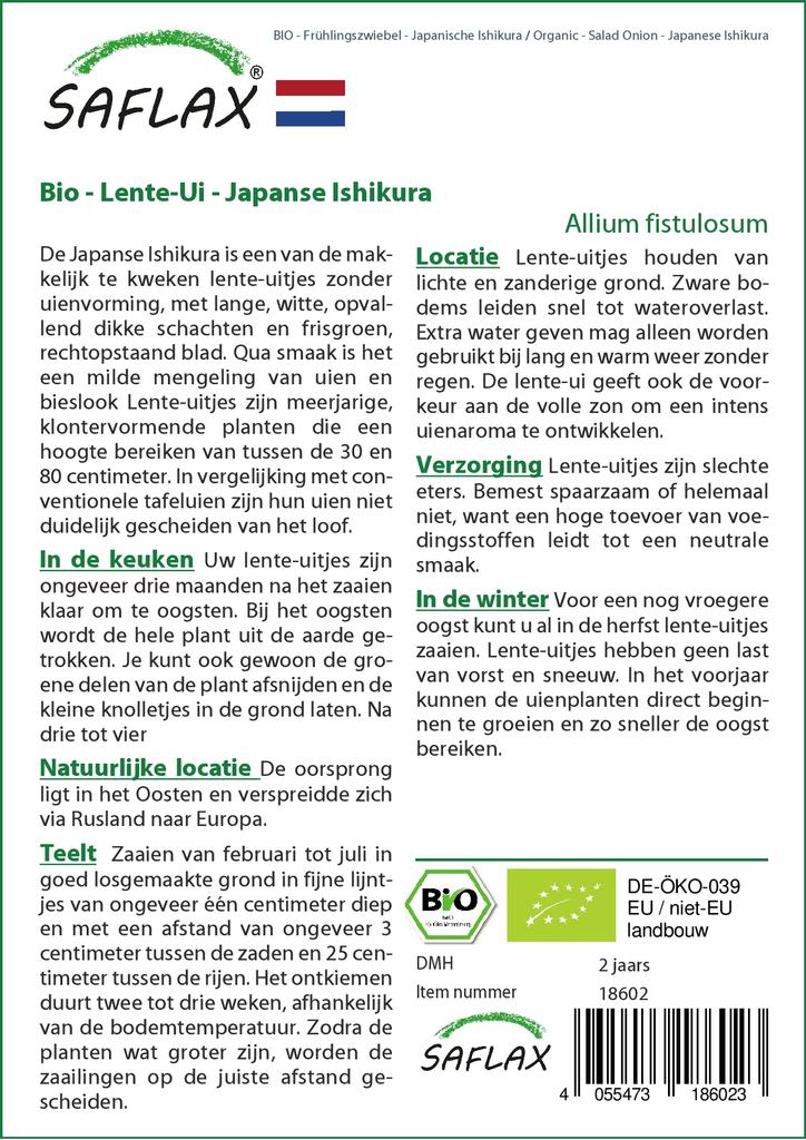 SAFLAX Garden In the Bag - Organic - Salad Onion - Japanese Ishikura - 150 Seeds - With Substrate In a Fitting Stand Up Bag - Allium Fistulosum