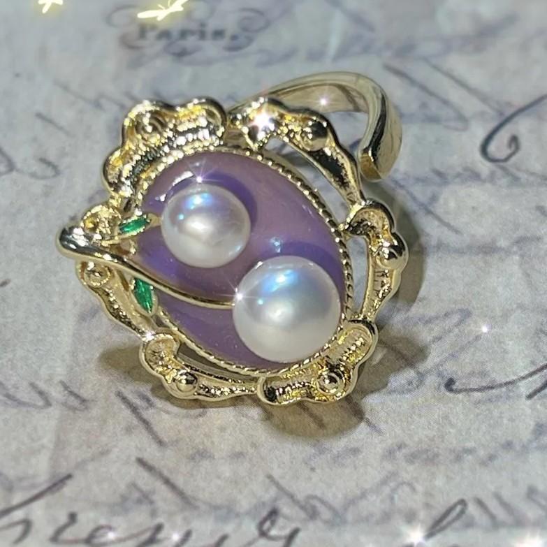 

Кики Стиль Масляной Живописи Жемчужно-Фиолетовое Кольцо Модный Тренд Темперамент Дизайн Чувство Личности Французское Кольцо Женщина