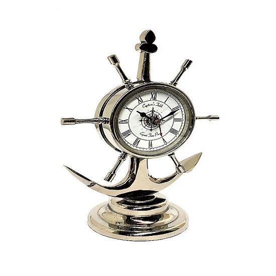 Chrome Desk Clock, Brass Table Clock, Anchor and Ship Wheel Clock, Premium Gift for Your Loved