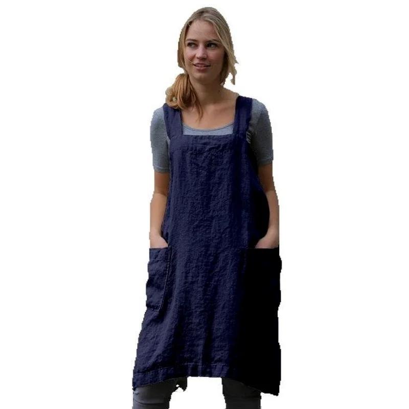 AA Japan Style Cotton Linen Aprons Solid Color Cross Bandage X Shape Back Kitchen Cooking Clothes