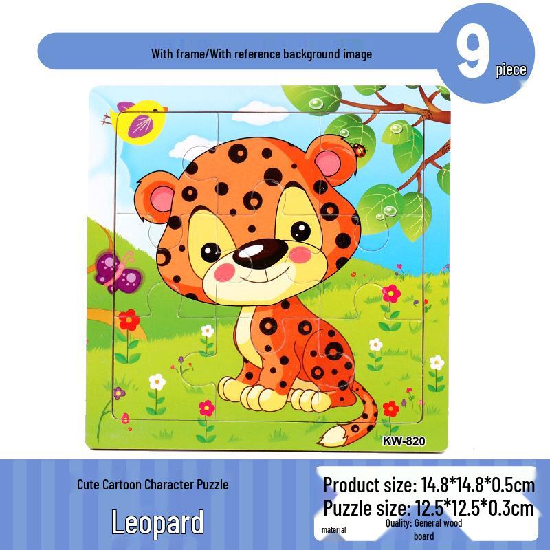 Frühpädagogisches Holztiere-Puzzlebrett für Kinder von 0-3 Jahren - 9-teiliges Lernspielzeug
