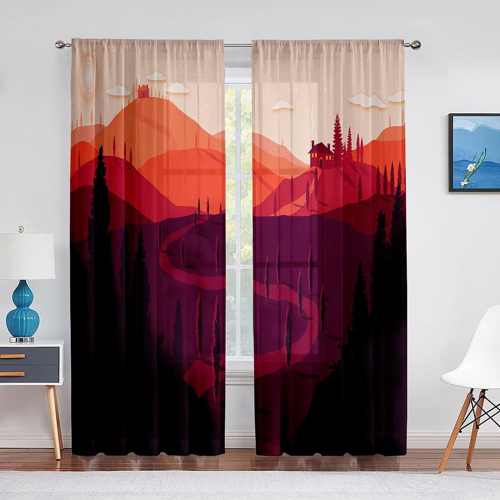 Geometric Mountain Modern Aesthetic Minimalist Pink Sheer Voile Curtains for Living Room Bedroom Decor Tulle Curtains Treatment
