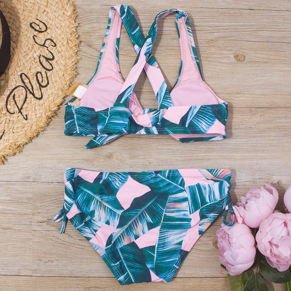 Tropical Leaf Girl Bikini Set Knot Front Girls Swimsuit Kids 7-14 Years Two Piece Children's Swimwear Sexy Girls Bathing Suits