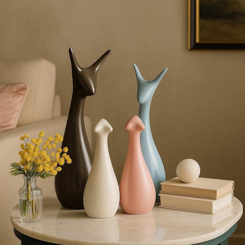 

Керамические фигурки Lucky Deer Family с матовой отделкой для домашнего декора- (Набор из 4 шт., Небесный, Коричневый, Розовый, Кремовый)