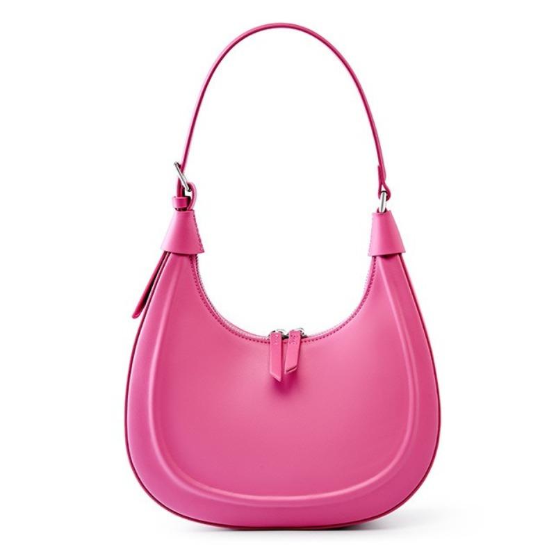 2026 Genuine Leather Hobo Moon Bag for Women, Crescent Underarm Shoulder Bag, Casual Cowhide Crossbody Sling Purse розовый