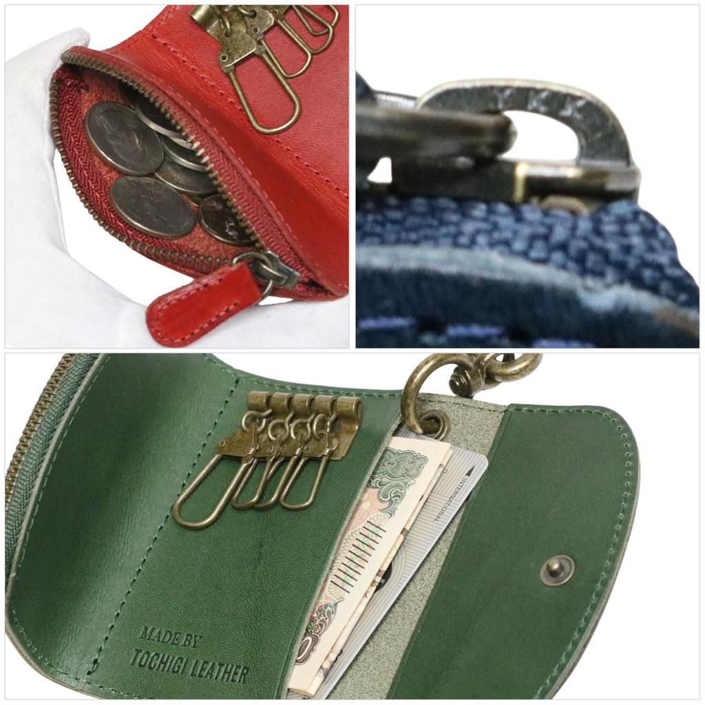 Bercute Black Tochigi Leather Key Key Genuine Leather with Coin Purse and Smart Key Key Popular Case, 4-Ring Ring, Carabiner, Compatible, Slim,