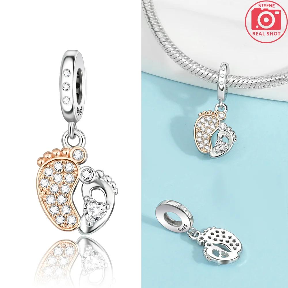 Original Pink Heart Red Cherry Footprint Girl Purple Zircon Beads Fit Bracelet Charmscopper Original Women Jewelry Diy Gift