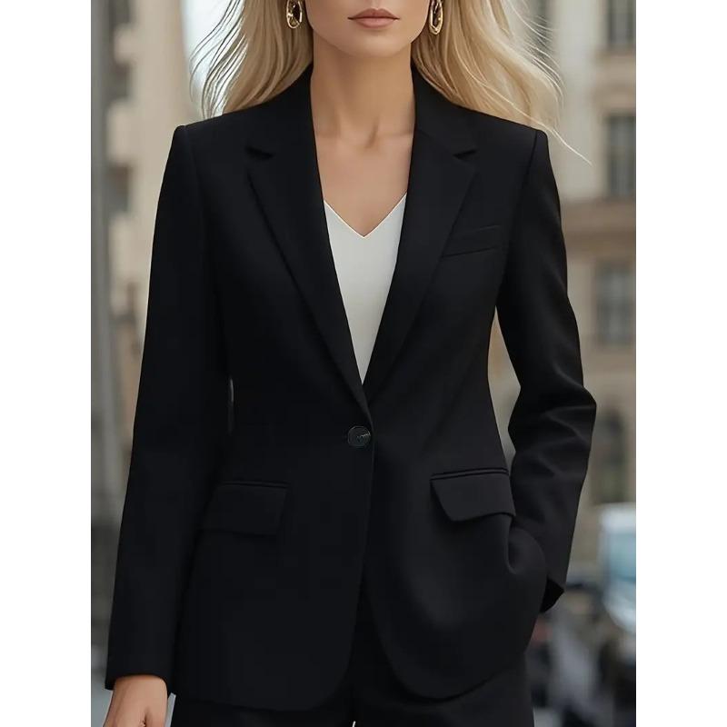 

women s Notched Lapel One Button Solid Color Long Sleeve Blazer Open Front Casual Suit Coat S чёрный