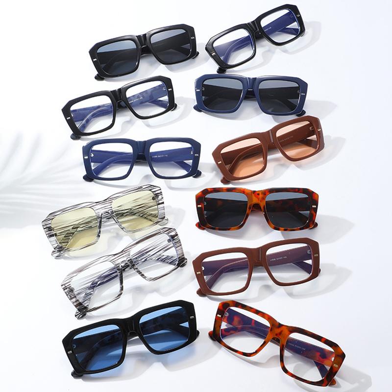 SO&EI Beliebte Modische Quadratische Damen Sonnenbrille Vintage Nieten Punk Herren Blau Grün Tönungen UV400 Klare Gläser Rahmen