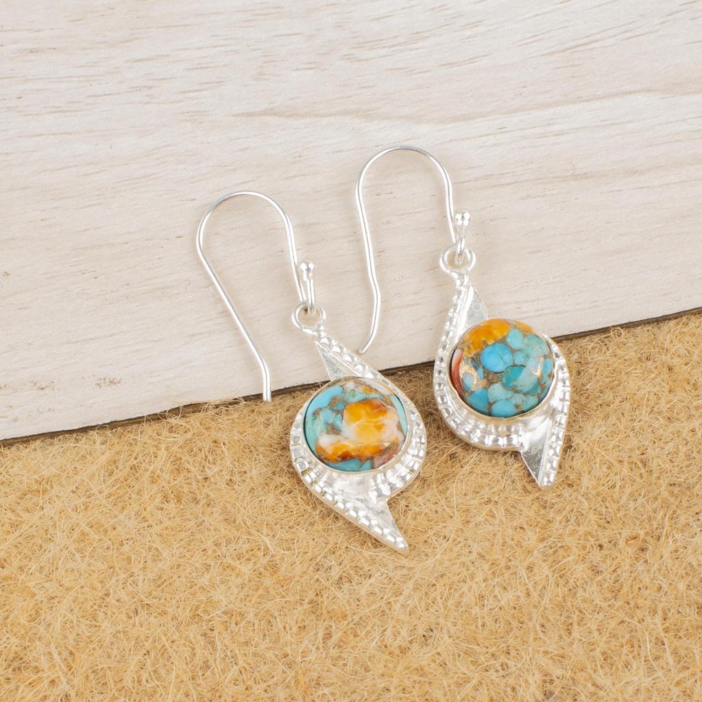 Natural Spiny Oyster Gemstone 925 Sterling Silver Handmade Statement Drop Earrings 1.80" Valentine Gift For Her EE-55-38