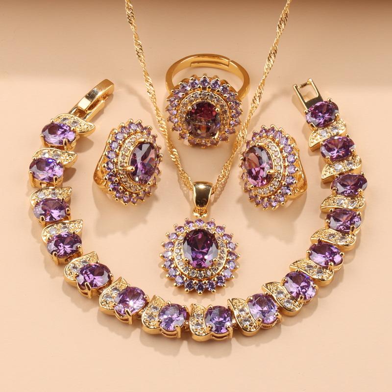 Brazil Italy Elegant Women Luxury Wedding Jewelry Sets Gold Plated Earrings Necklace Pendant Ring Bracelet For Women Gift