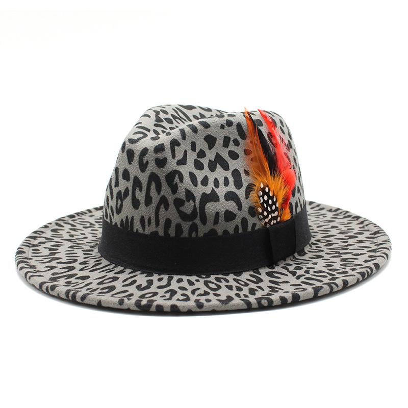 Hat Season Woolen Hat Leopard Print Top Hat Big Brim Men'S And Women'S Four Seasons Casual Straight Edge Jazz Hat