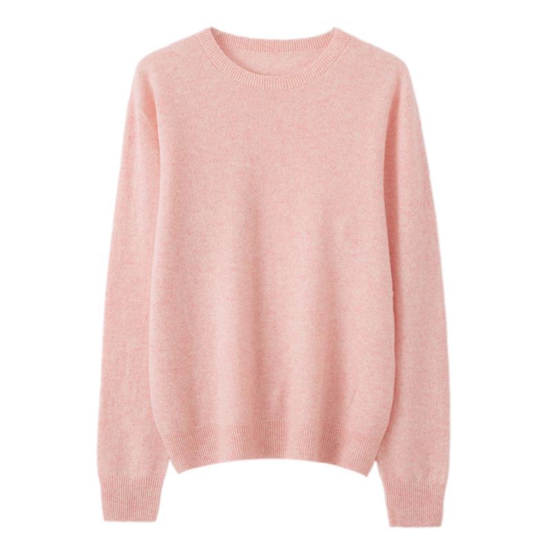 Women's Round Neck Cashmere Sweater - 100% Knit, Versatile Long Sleeve for Autumn/Winter Business Casual