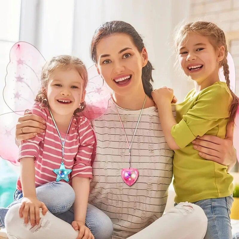 10/20/30/50 pcs Star Heart LED Light Up Necklace Pendants Flashing Glow Luminous Necklace Kids Girls Led Flashing Necklace Party