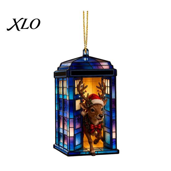 Decorative Animal Shaped Ornaments Blue Glass House Christmas Hanging Ornament, Acrylic Double Side Thoughtful Gift Ideas Printed Tree Decor Pendant,