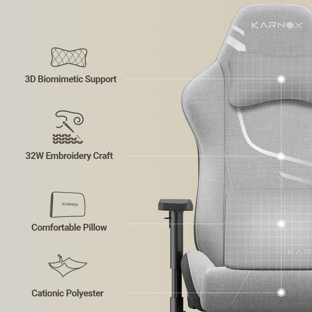 KORNOX Gaming Chair Ergonomic Fabric for Adults, Office High Back,Desk Racing,Task Adjustable Swivel,Game with Headrest and Lumbar Support,Silver Grey