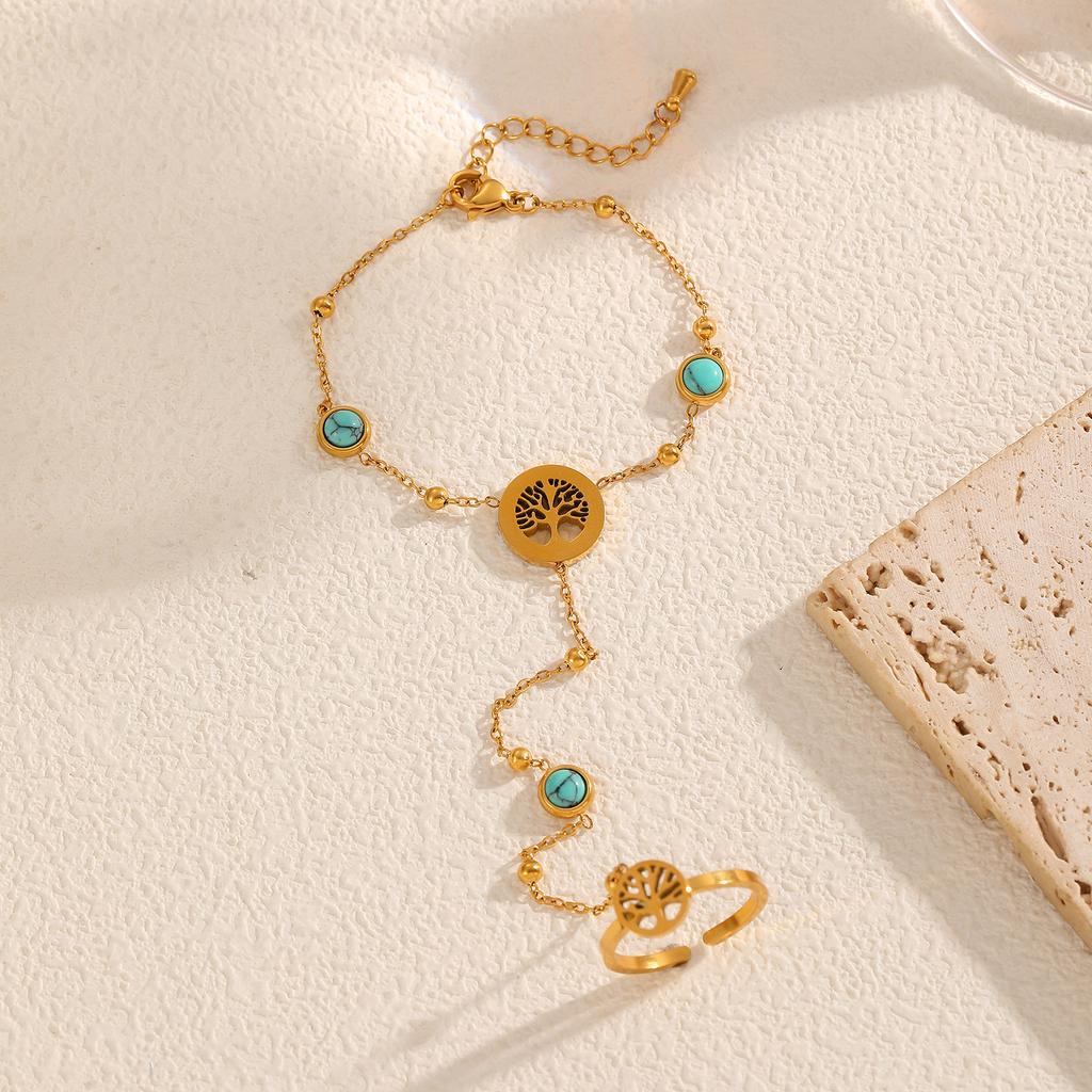 Girlfriend Even Finger Titanium Steel Bracelet Does Not Fade Zircon Niche Open Ring Light Luxury High-end Turquoise