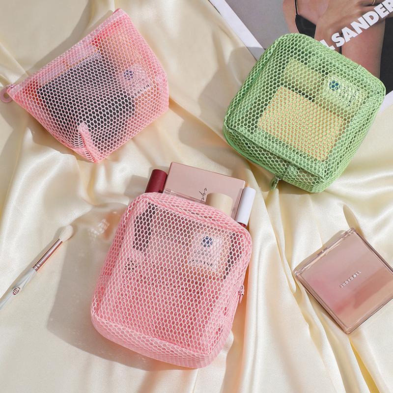 Quadratische Netz-Kosmetiktasche Tragbare Lippenstift-Kosmetik-Aufbewahrungstasche Mit Reißverschluss Mehrzweck-Kleinkram-Aufbewahrungstasche Niedriges Schülertäschchen